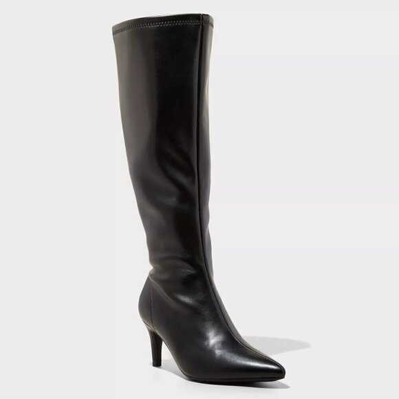 A New day Women's Nelly Stiletto Mid Heel Tall Black Boots - Picture 1 of 3